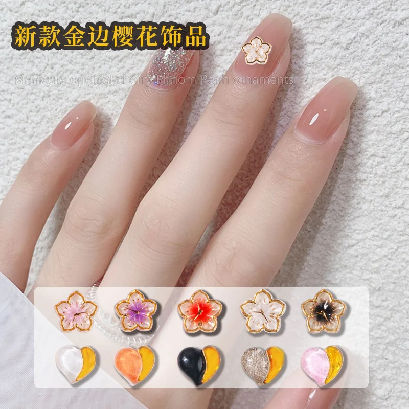 

50PCS 3D Acrylic Clock Flower Nail Art Charms Accessories Contrast Color Love Heart Nail Decoration Rhinestone Manicure Supplies