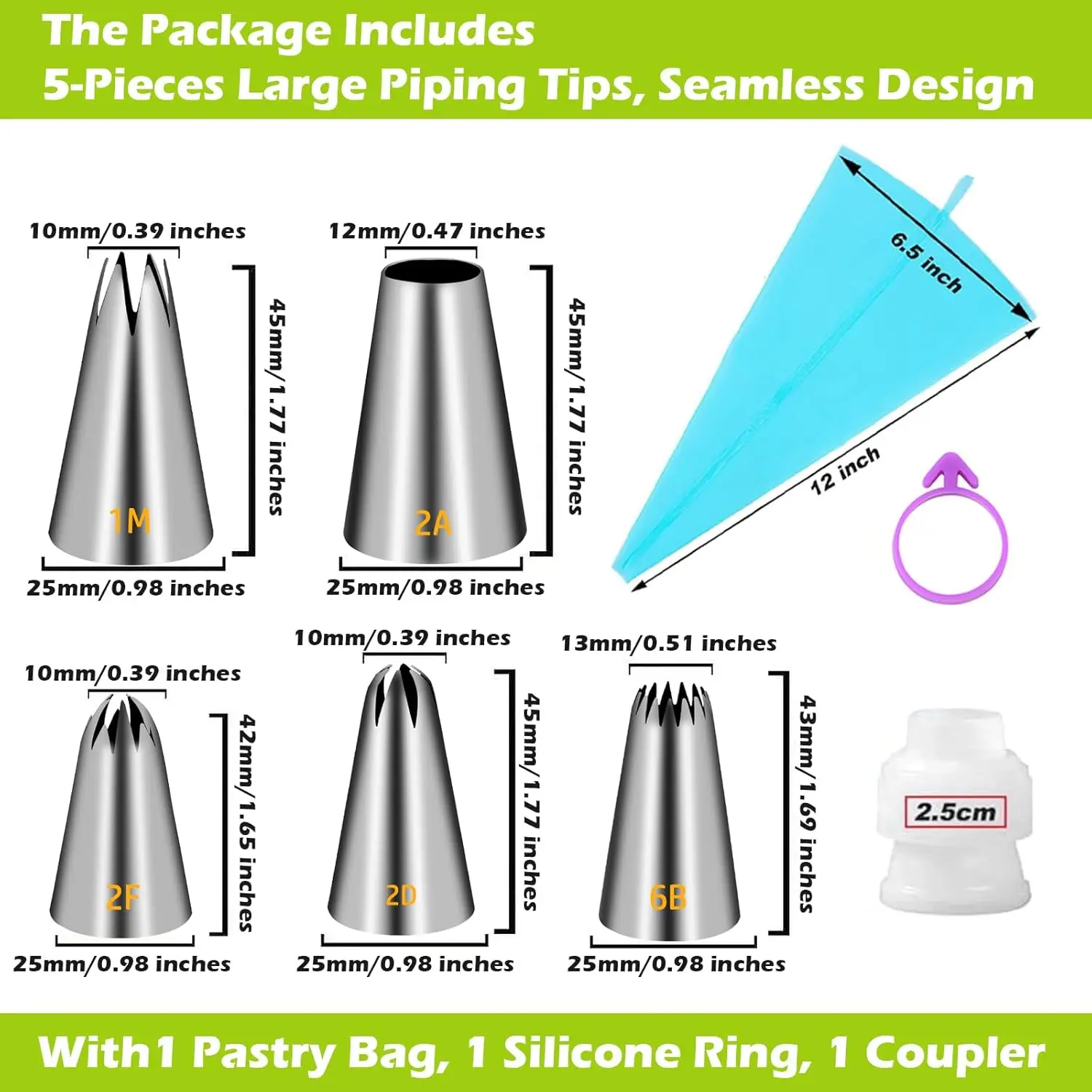 Large Piping Tips Set, Stainless Steel Cake Decorating Tips Large Pastry Tips and Piping Bags Frosting Icing Tips for Cupcakes view 4