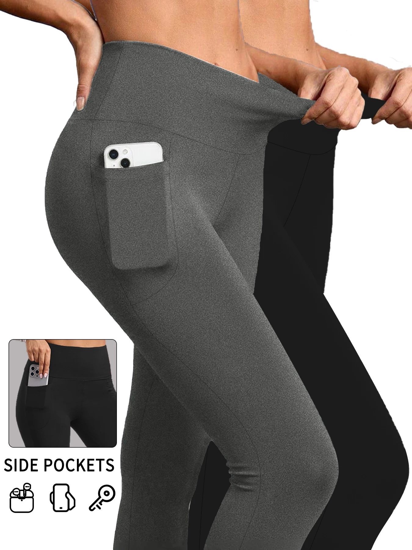 2er-Pack superweiche Damen-Leggings mit Taschen, hoch taillierte Bauchkontrolle für Yoga, Workout und lässige Loungewear-Komfort