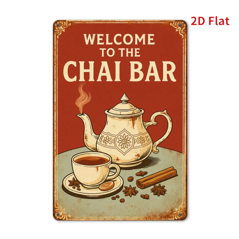 2D Flat Wall Decoration, a Single Piece Measuring 20 X 30 Cm, Featuring a Metal Sign That Says 'Welcome to The CHAI Bar.' This V