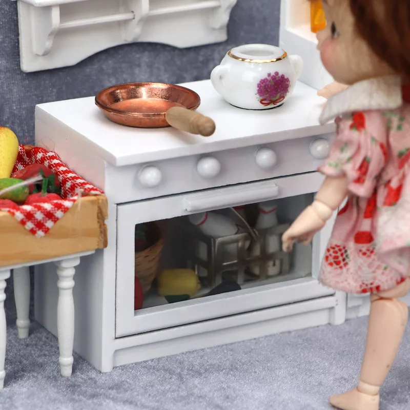 1:12 스케일 인형집 미니어처 화이트 가스 스토브 - 역할 놀이 장식 소품용 나무 주방 가구