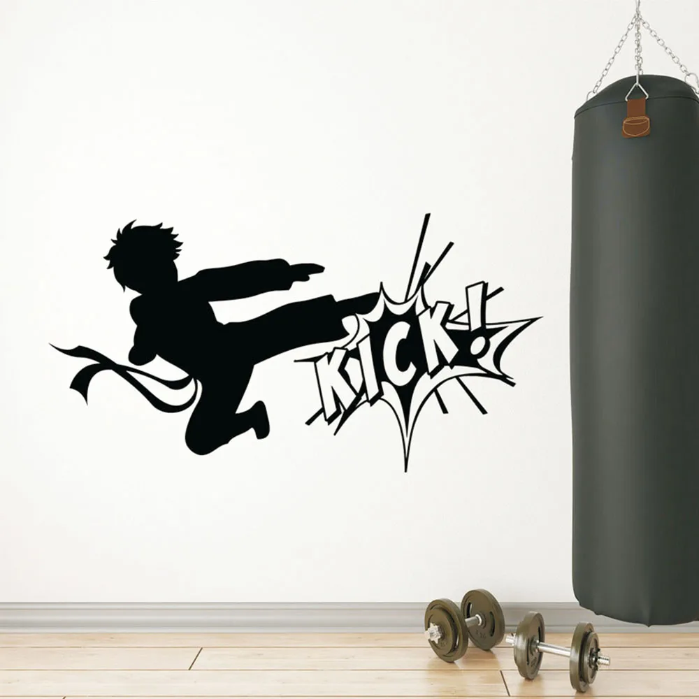 Karate Boy Fighting Kick Martial Wall Sticker Sport Gym Art Murals Wall Decals Boys Room Wall Decoration Removable Home Decor