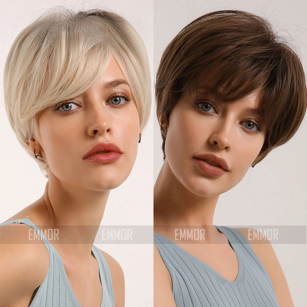 

European and American wigs, black gradual change blond straight hair short hair chemical fiber women's wigs