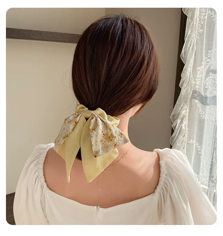 New Floral Print Bow Elastic Hair Bands Women Hair Ties Women Elegant Ribbon Rubber Band Headwear Girls Women  Hair Accessories