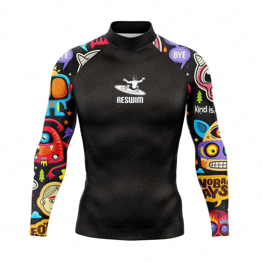 Summer Mens Surfing Diving UV Protection Swimwear Long Sleeve Rash Guard Surf Shirt Swimming Tight T-Shirt Rashguard Gym Clothes