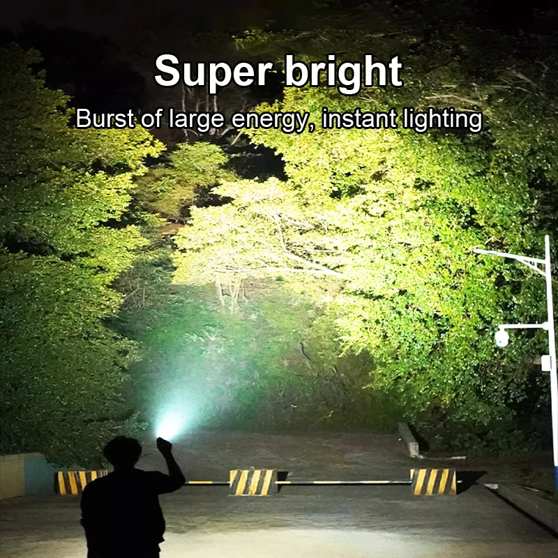 Super High Power LED Flashlight Portable Rechargeable Torch Zoomable Torch Light Wide Range Light Outdoor Camping Lantern Hiking