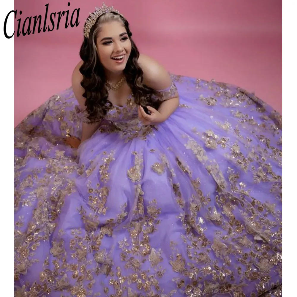 Vestidos lilas de quinceañera para niña, vestidos con cuentas y lentejuelas hechos a mano, flores 3D, fiesta de graduación, 15 años