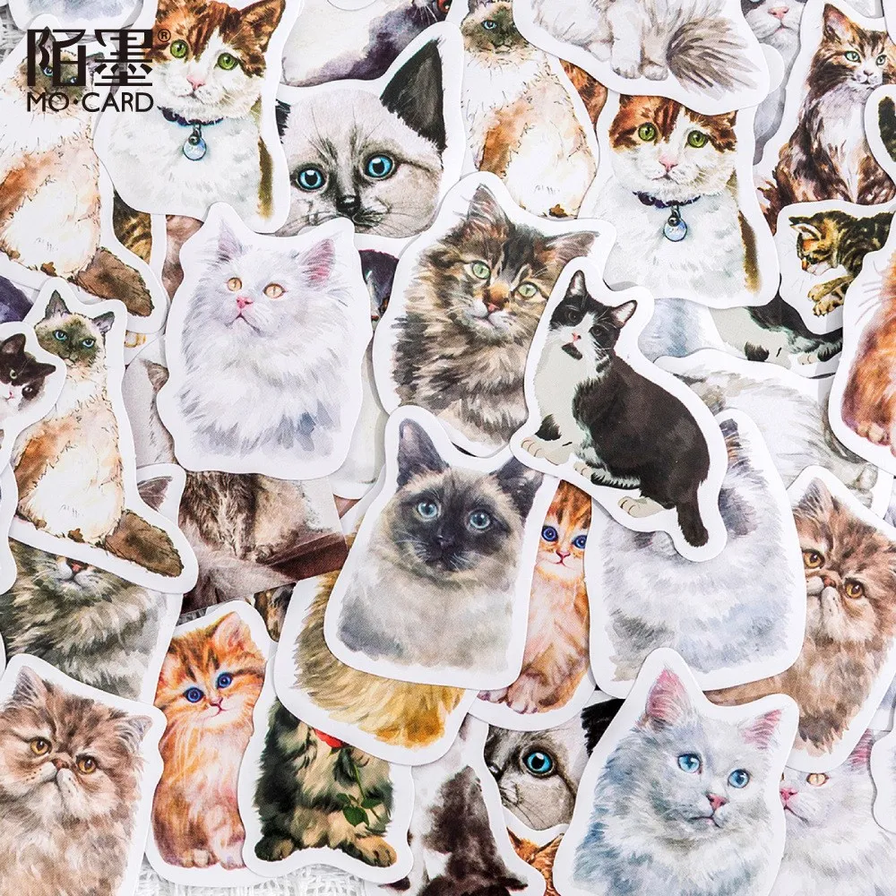 46 Pcs Small Size Scrapbook Stickers Doraking Boxed DIY Decoration Cute Cats Stickers For Laptop Planners Diary Notebooks Album