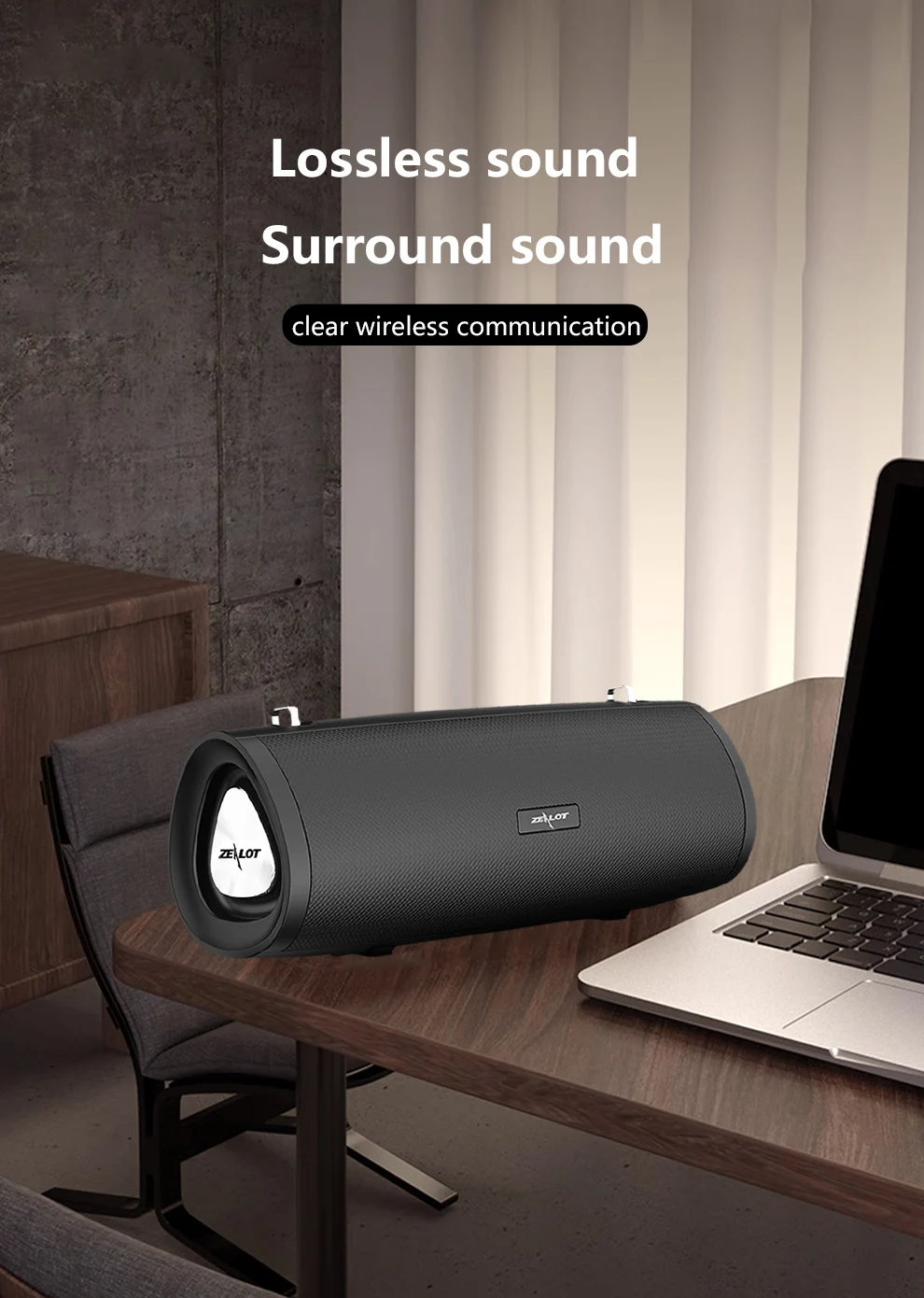 ZEALOT-S38 Tragbarer kabelloser Lautsprecher, Outdoor-Bluetooth-Subwoofer-Lautsprecher 20W, HiFi-Klangqualität, RGB-Beleuchtung, 24 Stunden Spielzeit – Detail 7