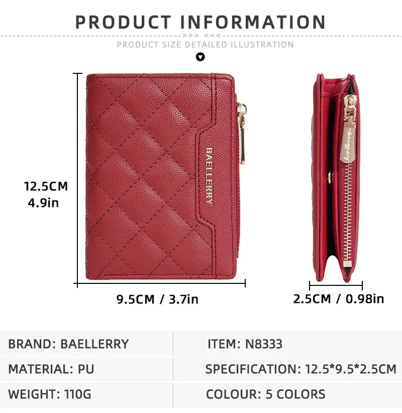 Fashion Wallet purse Short Women Wallet Baellerry cross wallet Quilted Multi Card Zipper Zero Wallet