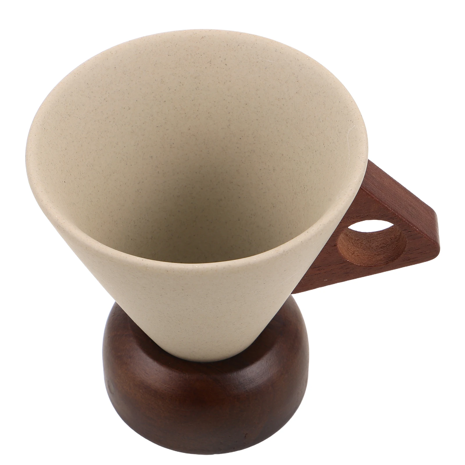 

1pcs Japanese Ceramic Mug 250Ml Funnel Design Wooden Base Heat Resistant Lightweight Easy Clean Home Office Outdoor Use