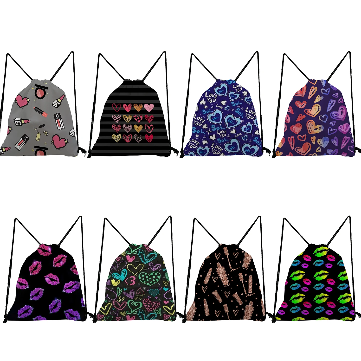 

Party Fashion Love Printed Drawstring Storage Bags Softback Bag Portable Foldable Custom Pattern Backpack Outdoor Teenager Girls