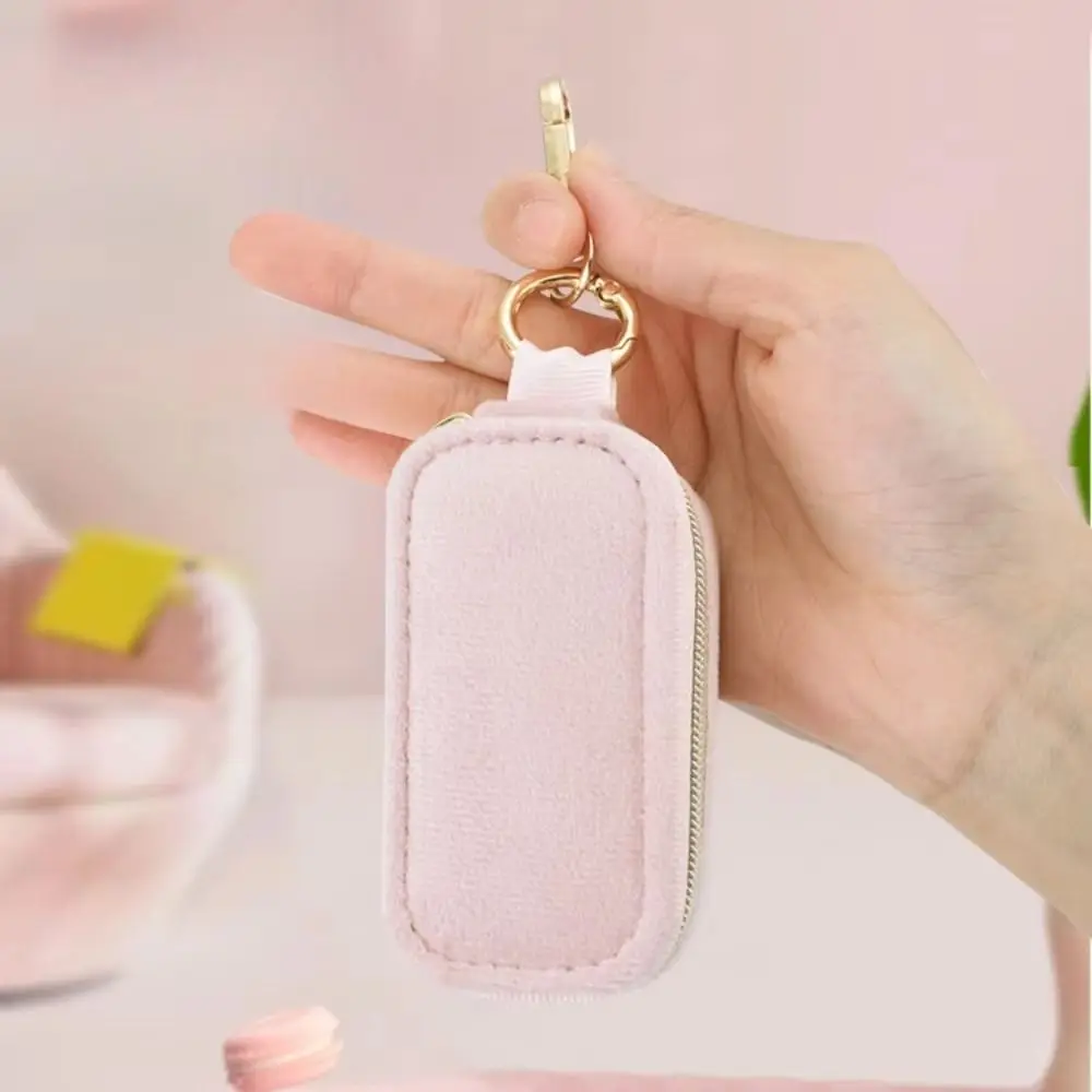 Sturdy Flocking Construction Jewelry Case Zipper Velvet Ample Storage Space Storage Case Mini Travel Portable Storage