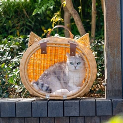 Transportín transpirable de ratán para gatos y cama de viaje
