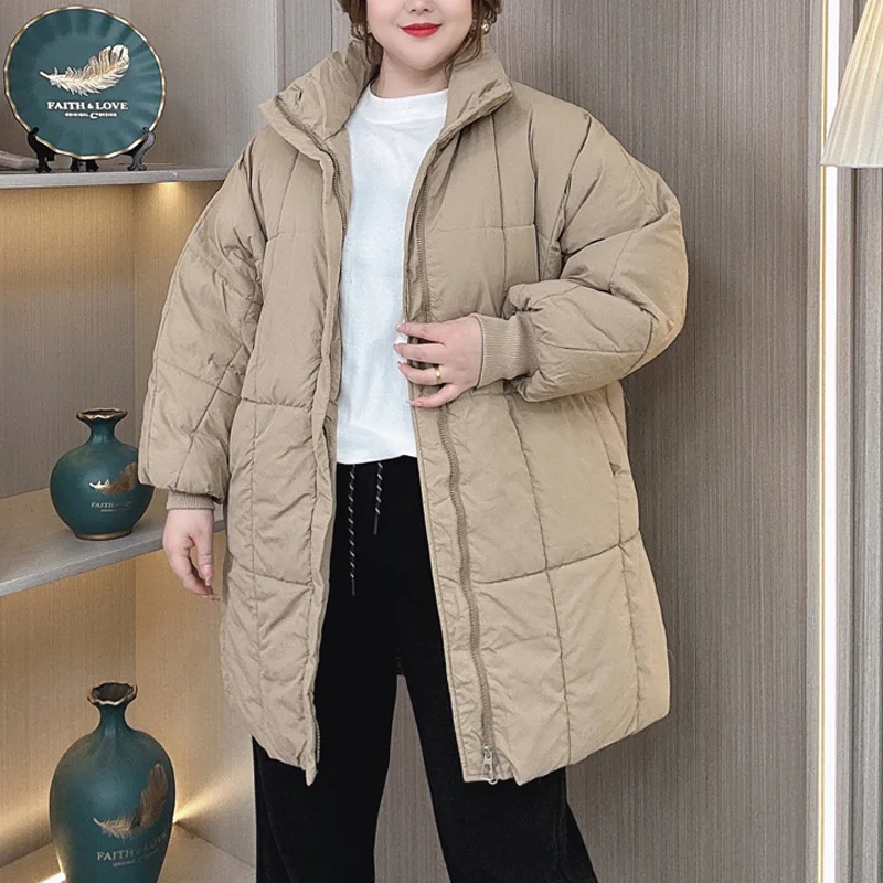 women parka winter new loose stand collar thickened medium long down cotton jacket 8547