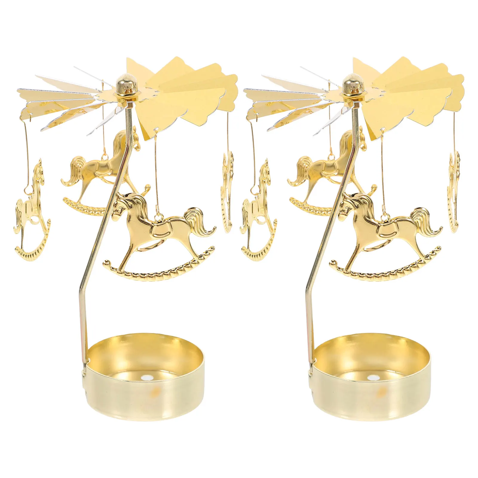 

2PCS Metal Hot Rotating Candle Holder Christmas Carousel Candle Tea Light Holder Dinner Party Horse Candle Holder Decoration