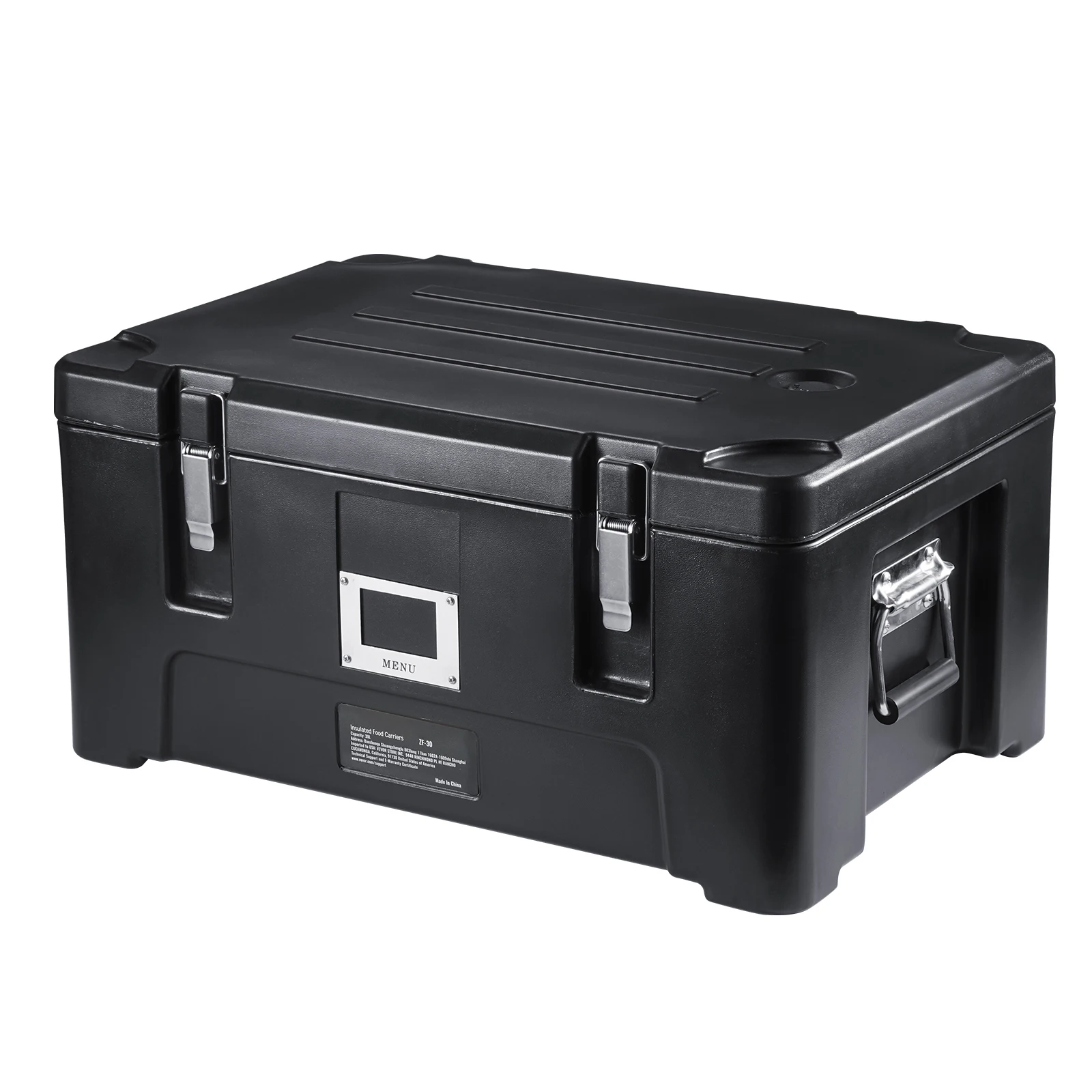 Insulated Food Pan Carrier, 36Qt Capacity, Stackable Catering Hot Box with 3 Stainless Steel Pans, Top Load LLDPE Food Warmer with Elastic Side Handles and Buckles, Black