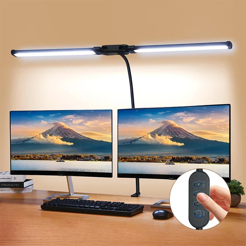 LED-Schreibtischlampe mit Klemme, Doppelkopf-Architektenlampe Augenschonend mit 360°-Drehung °   Verstellbarer Schwanenhals, 3 Beleuchtungsmodi zum Lernen und Arbeiten