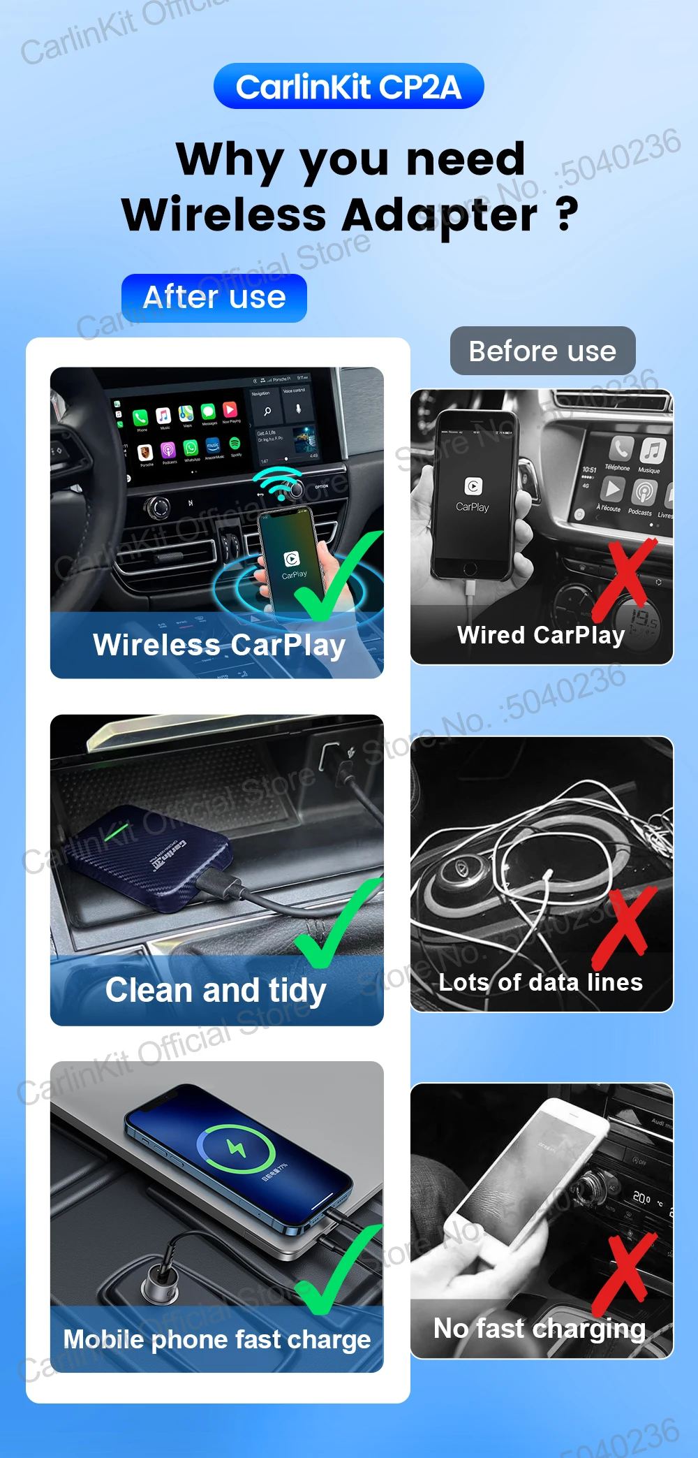 CarlinKit 4.0 CP2A 2-in-1 CarPlay Android Auto Wireless Adapter für kabelgebundene CarPlay-Fahrzeuge BT Wifi 5GHz Online-Upgrade Smart Car Box – Detail 4