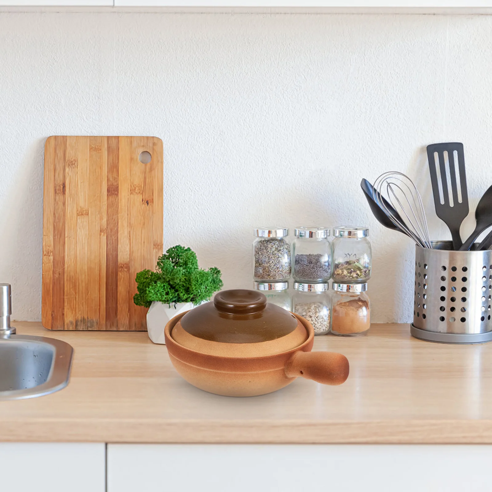 وعاء الطبخ الطيني السيراميك 850 مللي التصميم التقليدي مقبض واحد حساء الأرز عصيدة إناء عميق أدوات المطبخ مقاومة للحرارة #3