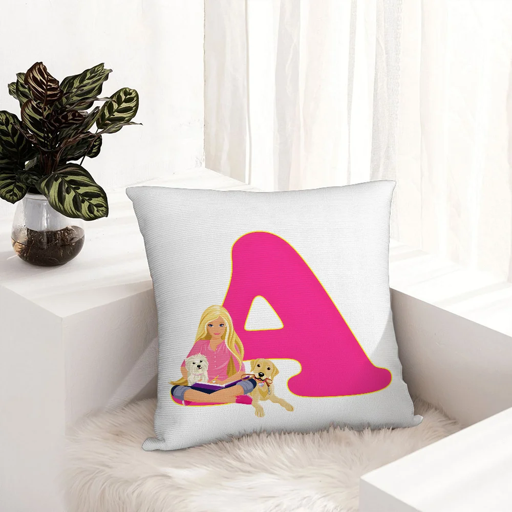 Pink Abecedario B-BarbieES Pillow Case Plush Fabric Soft Pillowcase Double Sided Print Sofa Cushion Cover Throw Pillow Cover