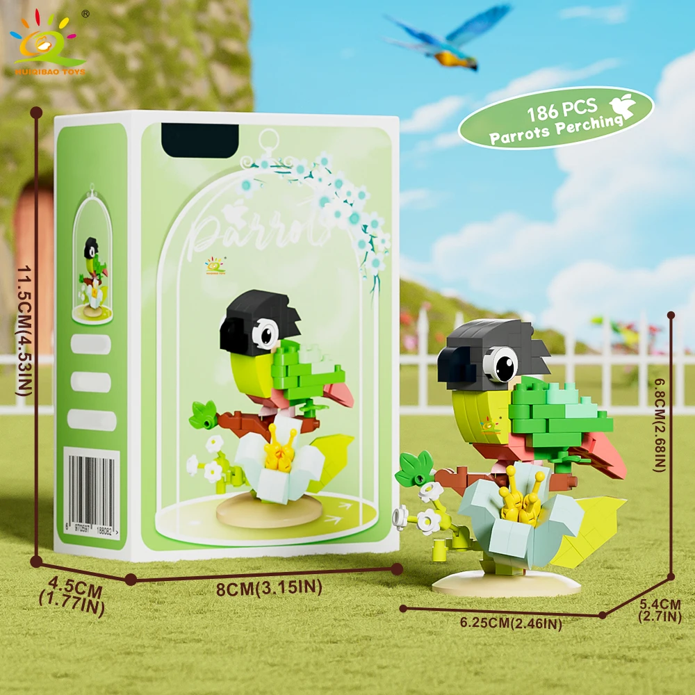 HUIQIBAO MOC Papagei Vogel Blume mit Display Box Micro Baustein Mini Diamant Modell Ziegel Spielzeug für Kinder Schreibtisch Dekor. – Detail 7