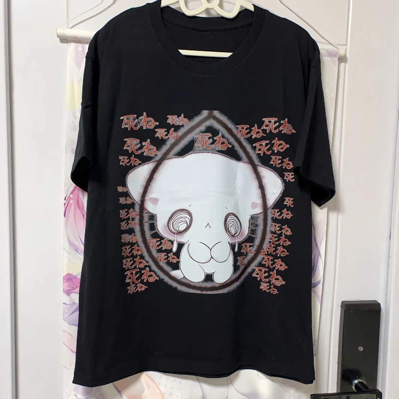 Grunge Y2k Aesthetic Contrast Color T-shirt Women Japanese Cartoon Print Loose Graphic T Shirt Harajuku Oversized Fairy Tops