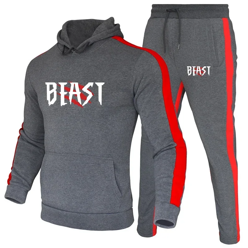 

Casual Men Two Piece Hot Sale High Quality Men's Tracksuit Outdoors Sports Set Men Hoodie Fashion Comfortable Jogging Simplicity