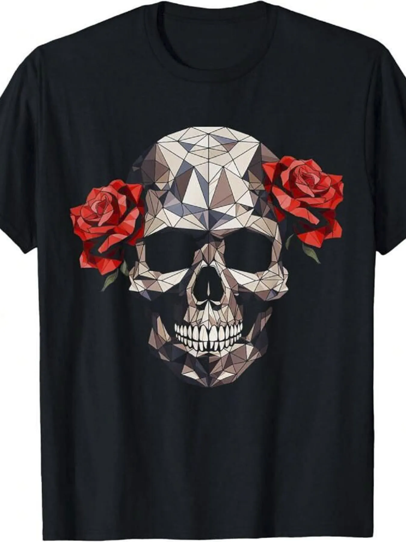 

Vintage Art Skull Polygonal Rose 1 Piece, 100% Cotton, Washed Printed T-Shirt, Seasonal Casual Men's T-Shirt, Round Neck Cotton Short-Sleeve T-Shirt, Christmas Gift .