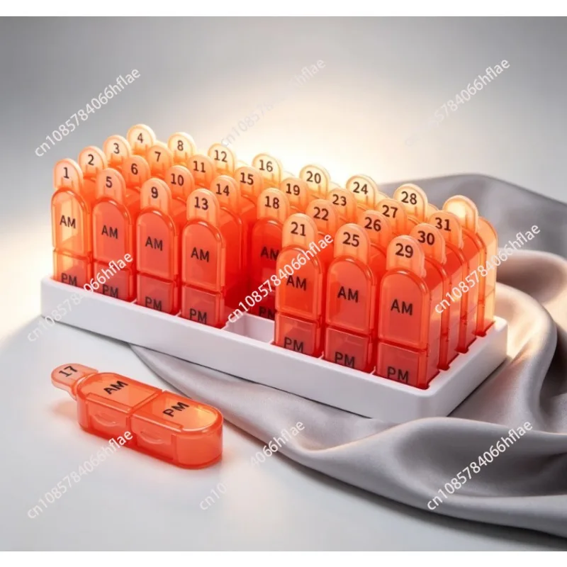 Detachable Independent Pill Organizer, 32 Compartments for 31 Days Monthly Use, Large Capacity Medication Storage Box