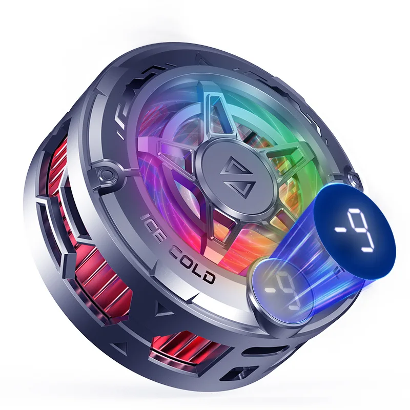 2IN1 Universal Portable Magnetic Clip Semiconductor Phone Cooler Digital Display RGB Light Cooling Fan for Iphone Samsung Xiaomi