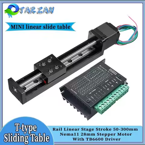 CNC Mini T-type Sliding Table 50mm 100mm 250mm 300mm Motorized Linear Rail Platform Nema11 Motor Drive Kit Linear Stage XYZ Axis