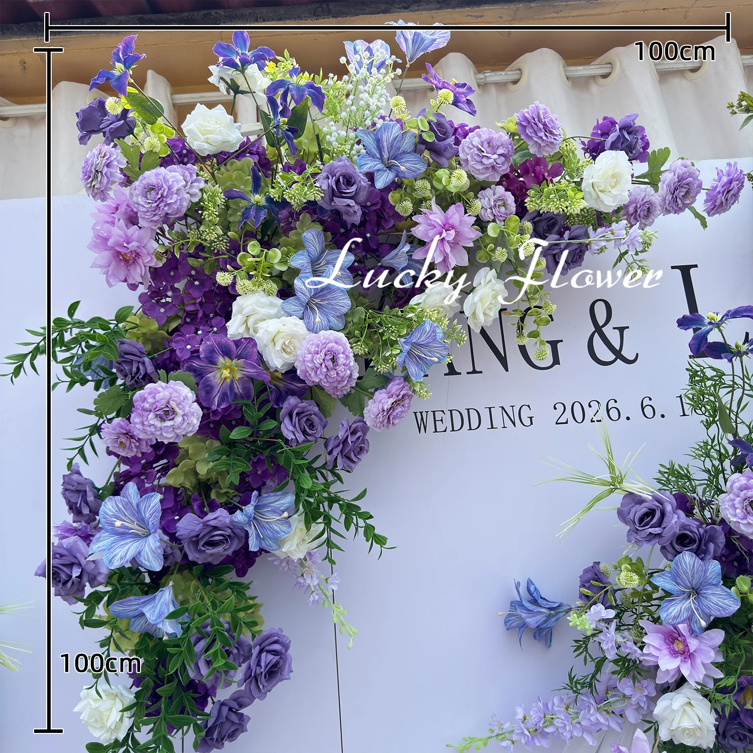 Diep Paars Outdoor Bruiloft Props Kunstbloem Hang Bloem Rij Weg Lood Bloem Bal Bloemen Achtergrond Arrangement Evenement Prop - afbeelding 1