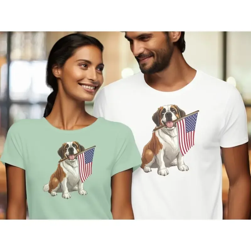 Patriotic Saint Bernard Lover T Shirt Mom Dad Cute Veterinarian Vet Tech Usa American Flag For Him Or Her
