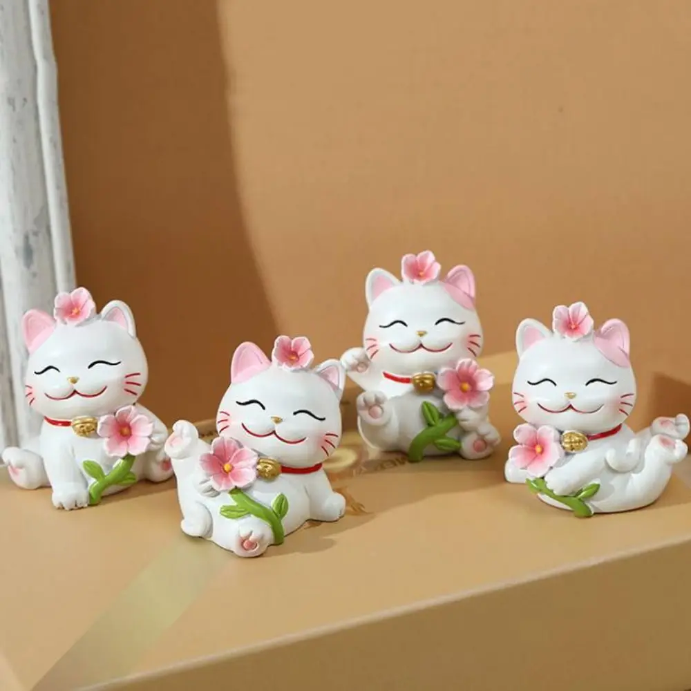 Shake Head Lucky Cat Car Decoration Waving Arm Sakura Mini Lucky Cat Figure Chinese Style Multipurpose Maneki Neko Ornament