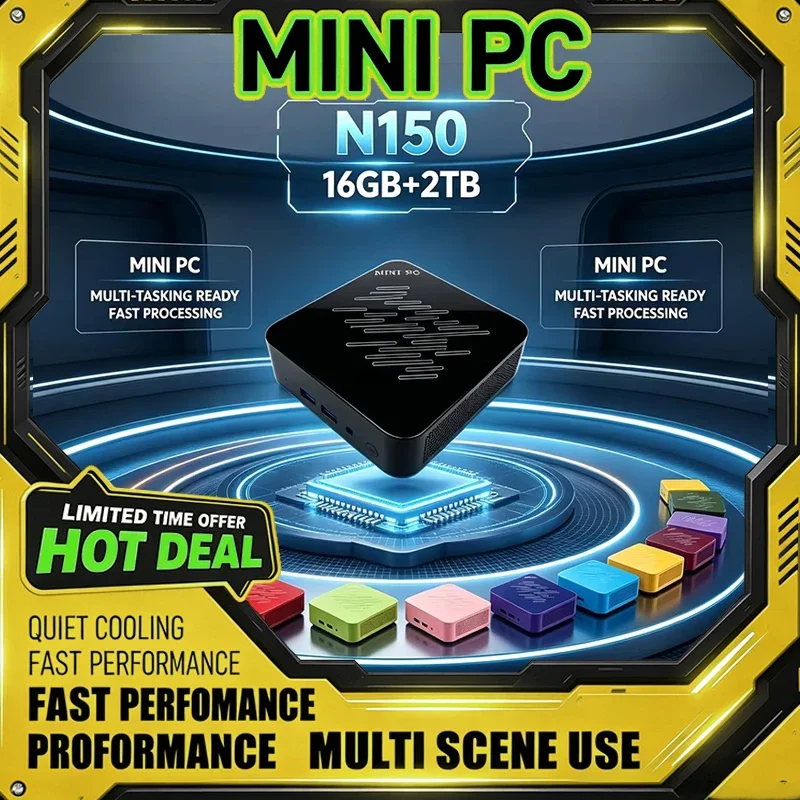Compact Desktop PC Intel N150 16GB RAM WiFi 6 Bluetooth 13-Color Options Windows 11 New Mini PC for Gaming Office Work