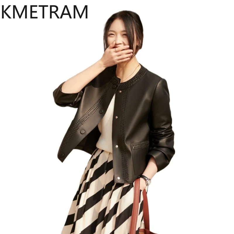 100 % erste Schicht Schaffell Jacke Frau Luxus kurze echtes Leder Jacken Frauen Frühling Herbst Damen Kleidung 2025 Ettка