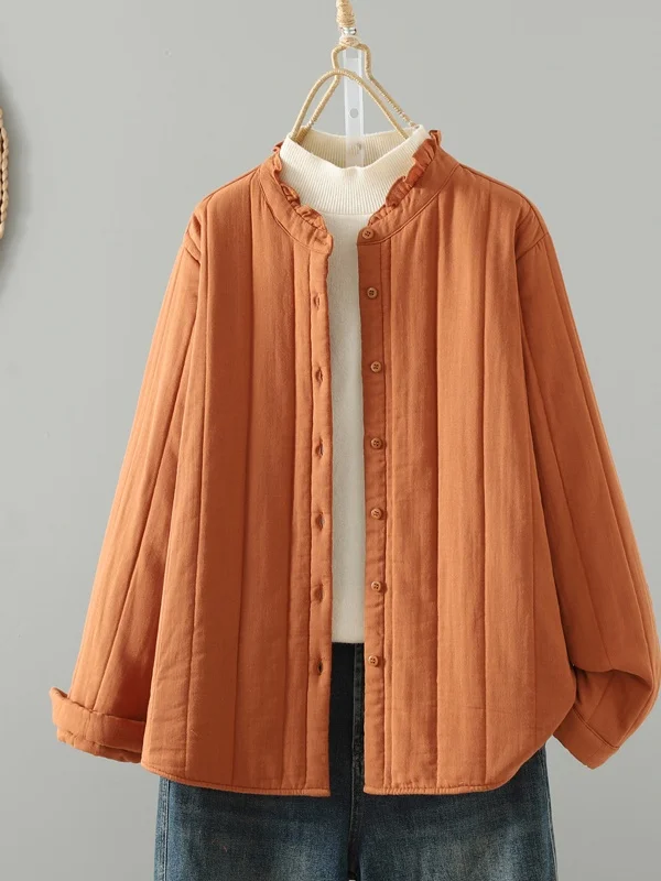 

Women's Casual Loose Cotton Jaet with Ruffle Collar And Earlet Collar Thiened Long Sve Single Button Closure Coat