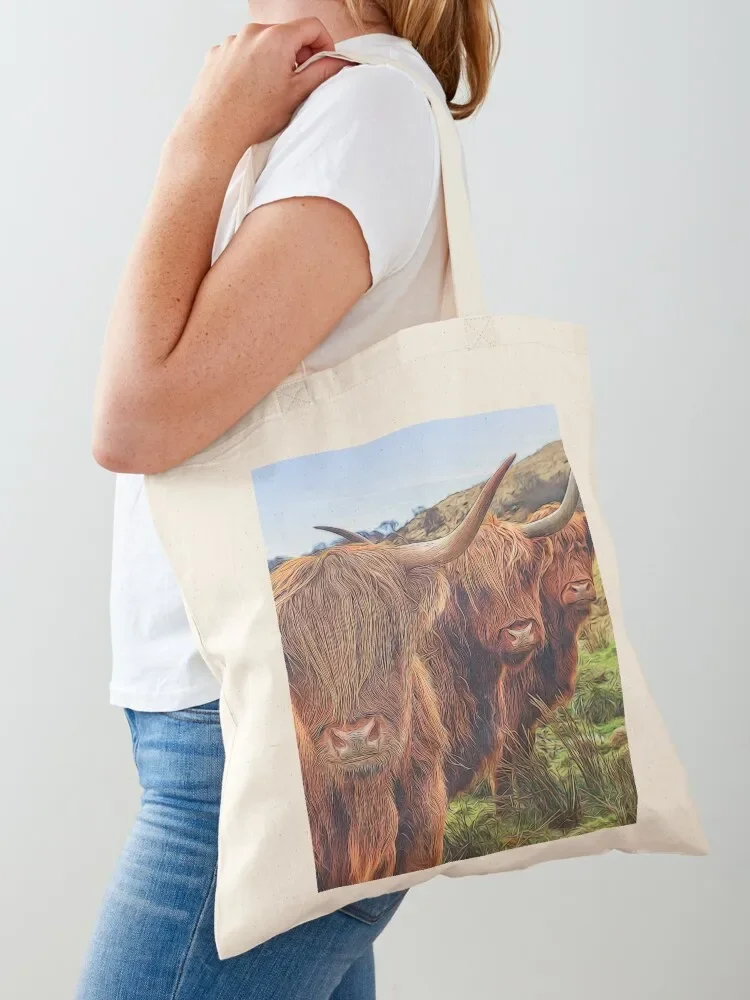 Highland Cow Trio Isle of Skye Scotland Tote Bag tote bag women canvas tote bags