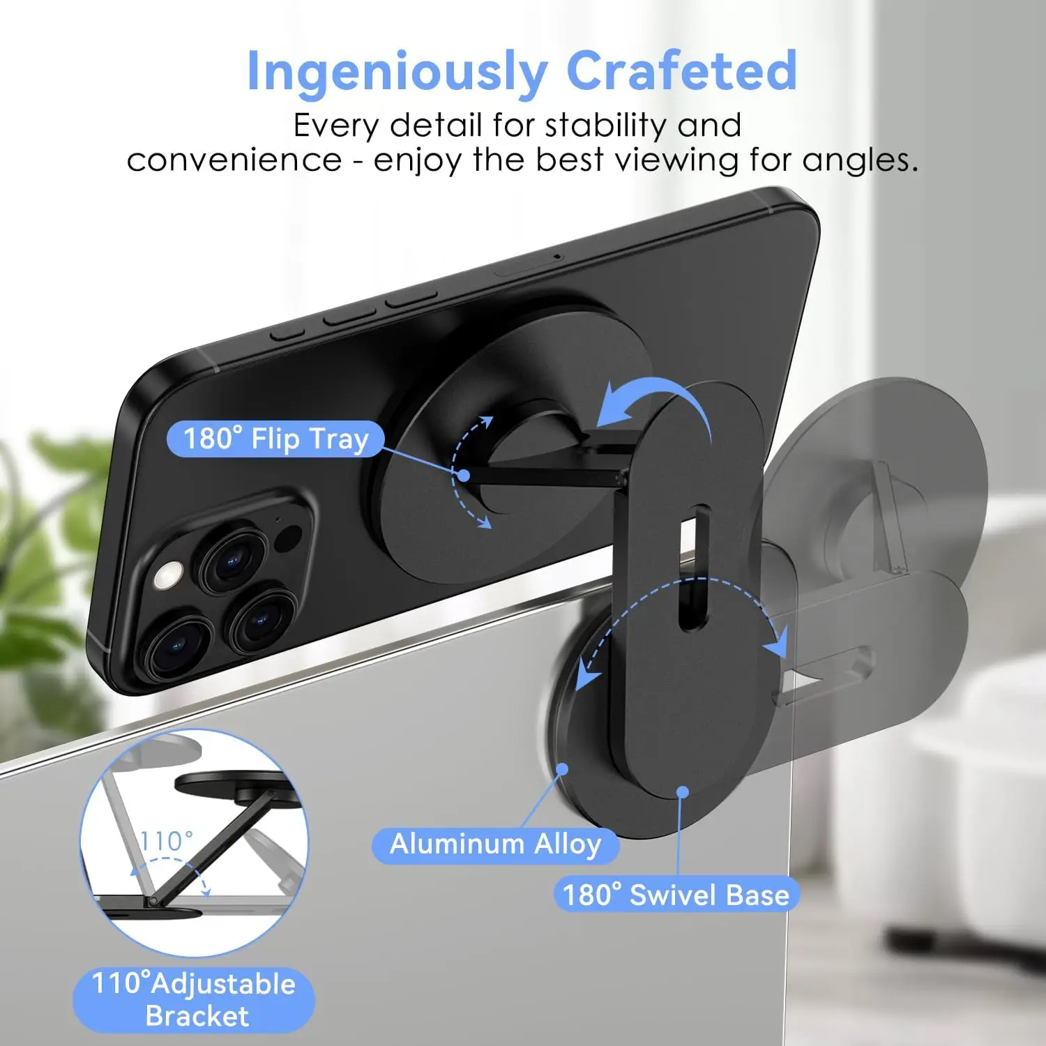 

CloudValley Magnetic Laptop Phone Stand, Adjustable Camera Handover Accessory Stand, Foldable Stand for Tesla PC Gym Monitor, Bl