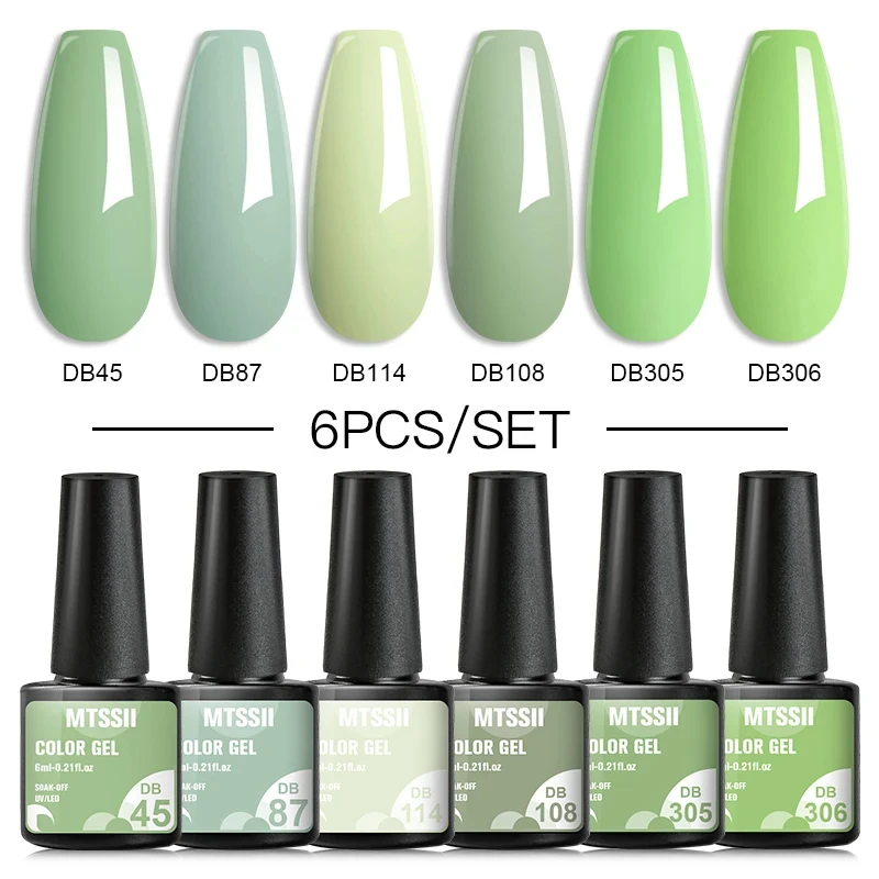 

6PCS/SET Mtssii Glitter Bright Green Gel Nail Polish Kit Spring Colorful Semi Permanent Soak Off Art UV Gel Varnish For Manicure