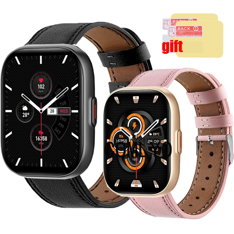 

3in1 Watchband for COLMI P68 P71 Strap Leather Band Wristband Replacement Belt Screen Protector Film