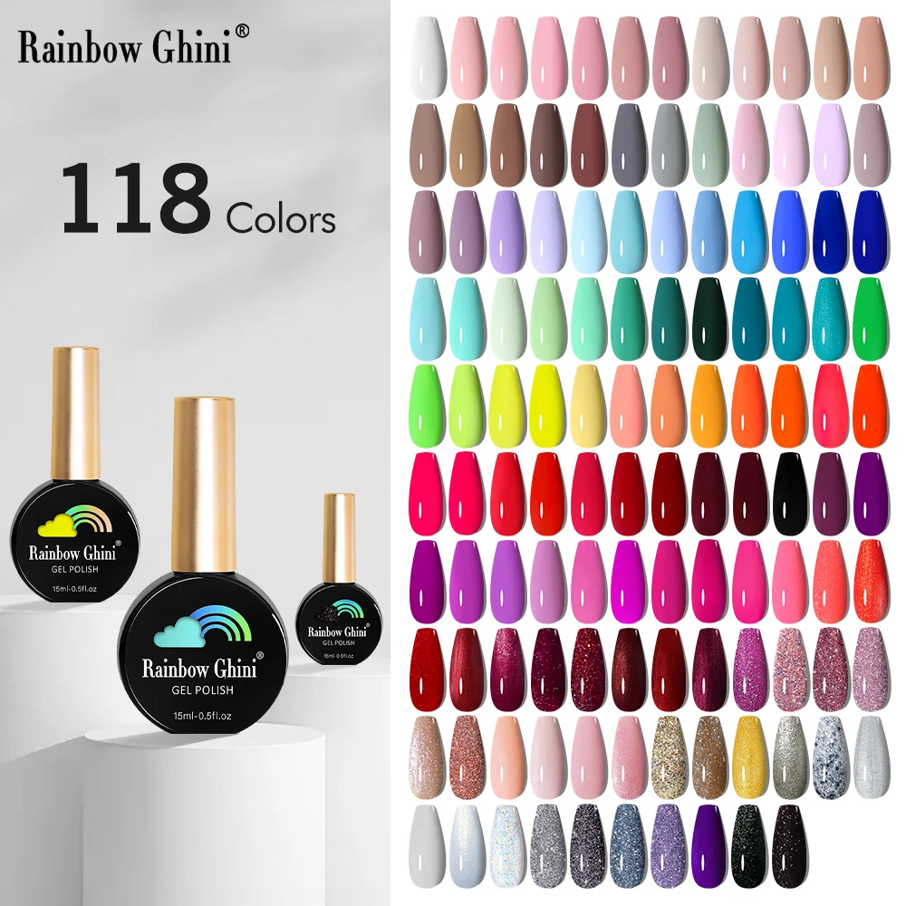 

Rainbow Ghini 118 Pieces Gel Nail Polish Set 15ml Popular Colors Glitter Semi-permanent Hybrid Nail Art Varnish Manicure Gel