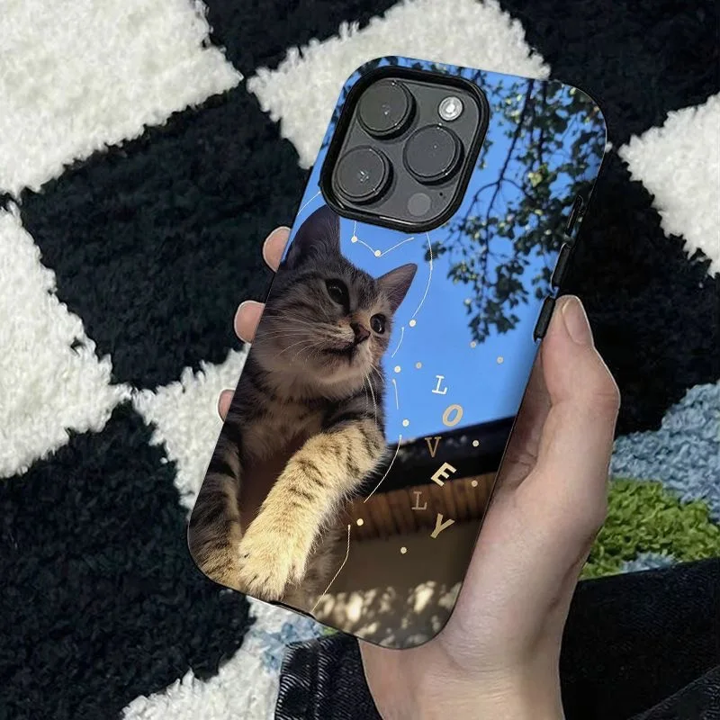 

Cute Tabby Cat Golden Constellation Lovely Letter Print Chic Phone Case for iPhone 17 16 15 14 13 12 11 Pro Max Plus Back Cover