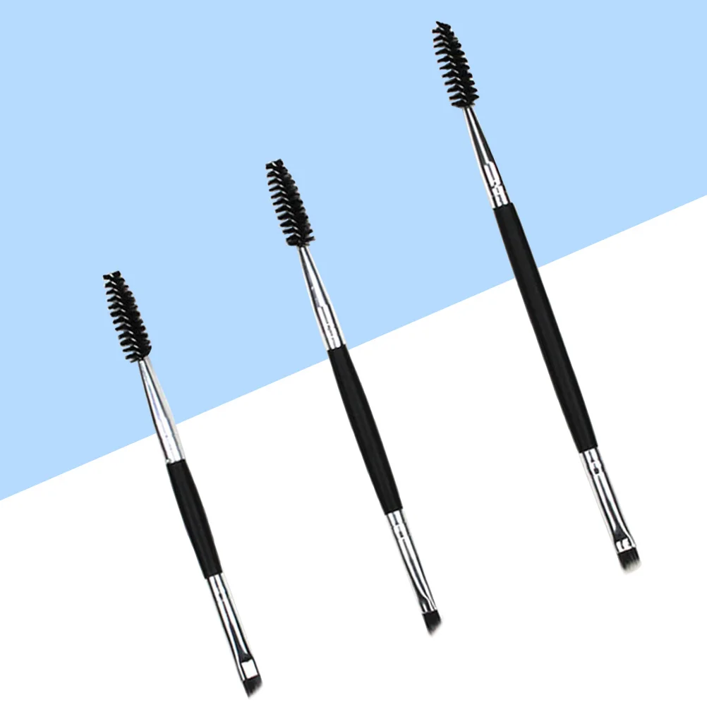 3Pcs Eyebrow Mascara Brush Set Double Sided Professional Grade Beauty Tool with Wood Handle for Women Smooth Brow Styling