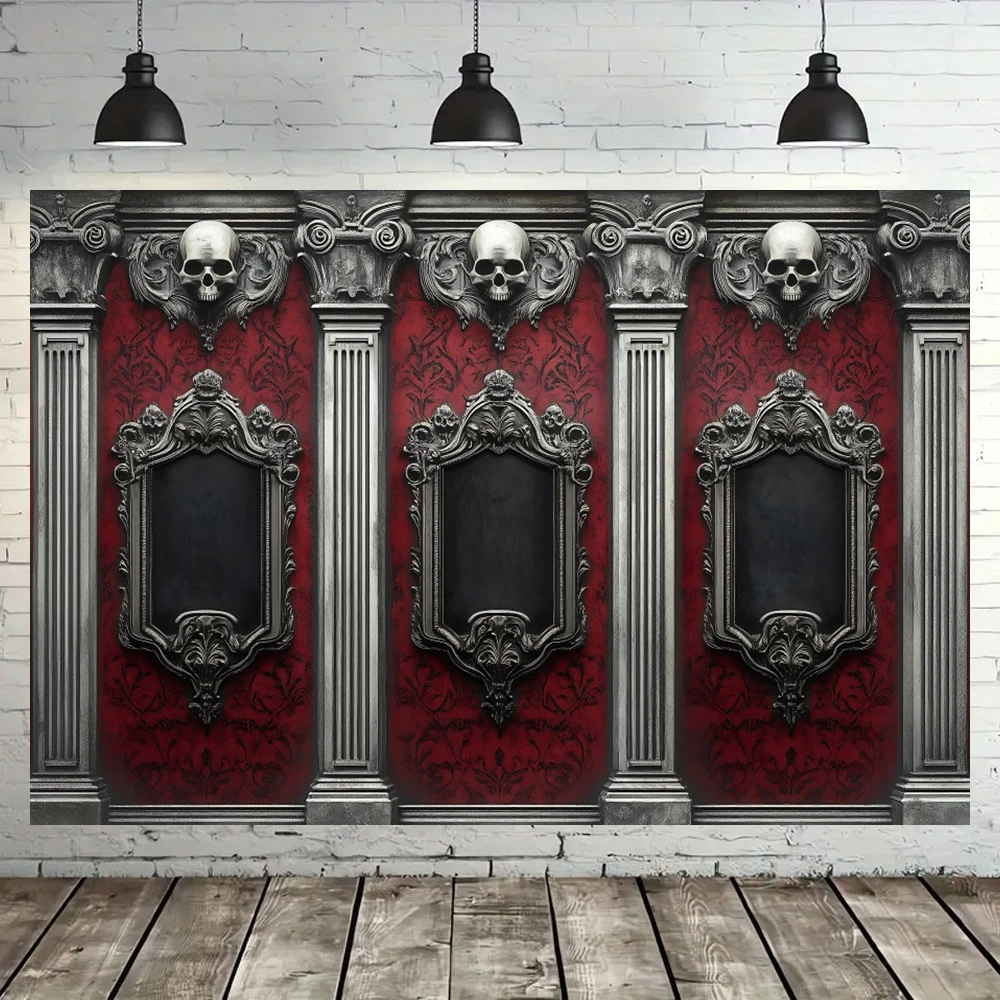 هالوين الديكور صور الخلفيات خمر القلعة الحمراء جدار الهياكل العظمية الكبار صورة عيد ميلاد الأسرة الأصدقاء خلفيات الحفلات