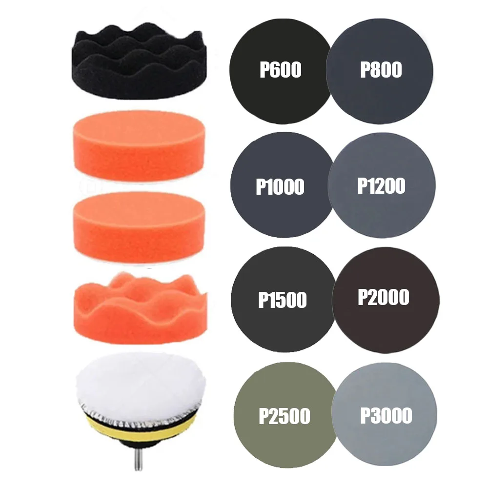 Car Polishing Sponge For Auto Headlight Restoration Kit With Buffing Pad Detailing Sanding Disc Waxing Sponge Set Drill Adapter