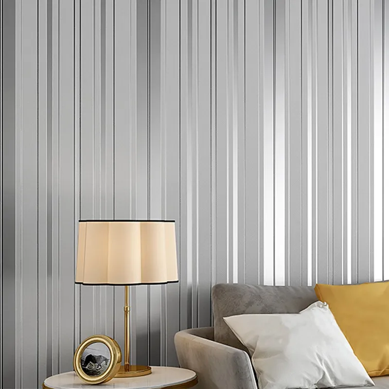 Silver Grey Stripes Non-woven Flocking Wallpaper for Living Room Bedroom Sofa TV Backdrop Home Decor Papel De Parede Pink Blue