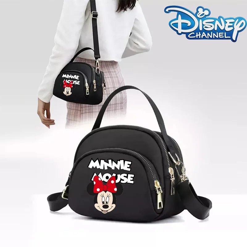 Mickey Mouse Series Solid Color Shoulder Bag Disney Nylon Shoulder Bag for Women Cartoon Large Capacity Three-layer Shoulder Bag