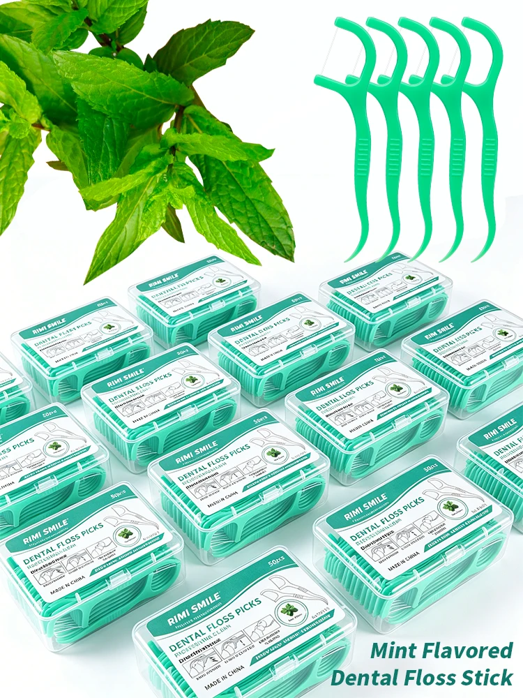 600 Fresh Cool Mint Dental Floss Picks, bâtonnets de fil dentaire durables et résistants à la déchirure, emballage pratique en boîte, nettoyant pour soins bucco-dentaires pour usage quotidien familial